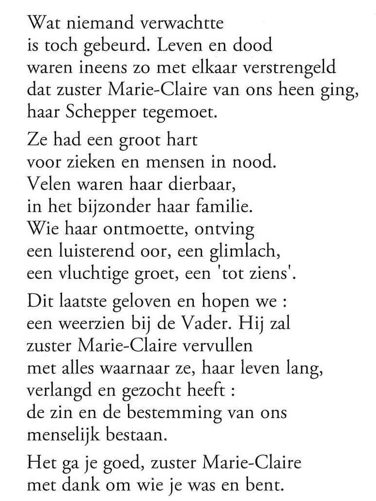gedachtenisprentje zr Marie-Claire © zrs Bernardinnen