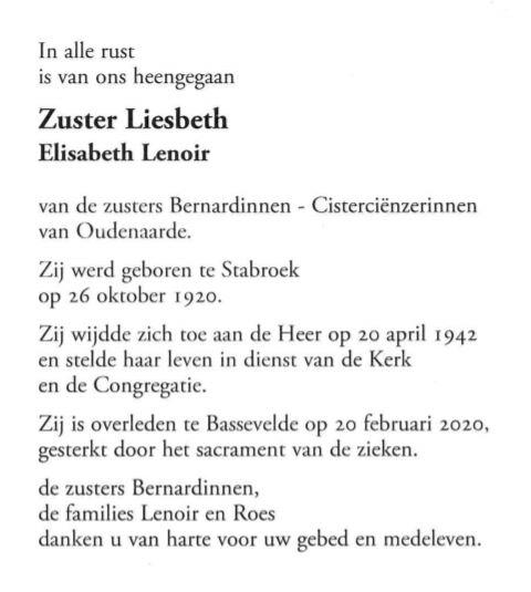 gedachtenis zr Liesbeth 
