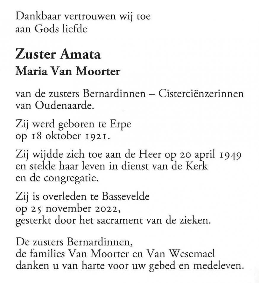 gedachtenisprentje zr Amata © zrs Bernardinnen