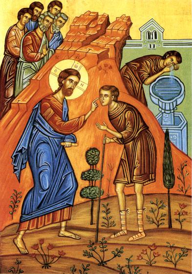 Jezus geneest de blindgeborene, byzantijnse icoon
