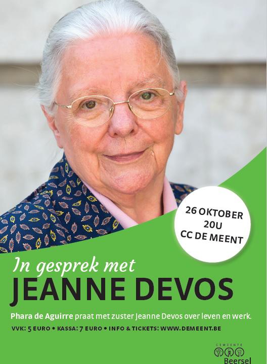 In gesprek met Jeanne Devos , 26 oktober 20 uur in De Meent 