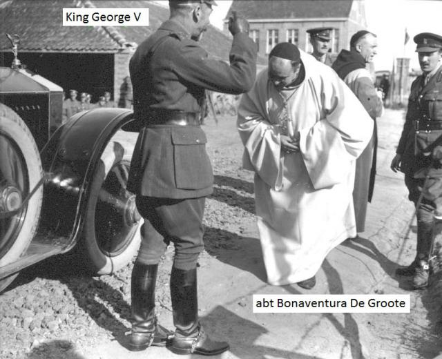 Abt Bonaventura groet koning George V, die de Britse soldaten bezoekt in en rond de Sint-Sixtusabdij van Westvleteren. © Sint-Sixtusabdij Westvleteren Abt Bonaventura groet koning George V, die de Britse soldaten bezoekt in en rond de Sint-Sixtusabdij van Westvleteren. © Sint-Sixtusabdij Westvleteren
