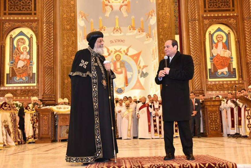 De koptisch-orthodoxe paus Tawadros II en president Abdul Fatah al-Sisi © popetawadros.org De koptisch-orthodoxe paus Tawadros II en president Abdul Fatah al-Sisi © popetawadros.org