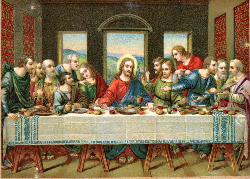 “Laatste avondmaal” van Jezus Christus met de 12 apostelen: v.l.n.r. Bartholomeus, Jacobus, Andreas, Judas, Petrus, Johannes, Thomas, Jacobus, Philippus, Mattheus, Thaddeus, Simon 