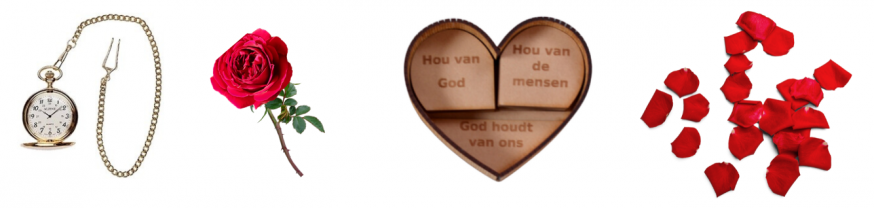 Deel van het materiaal voor het verhaal van Thérèse van Lisieux © Godly Play Vlaanderen, met foto's van Canva en The Big Baobab