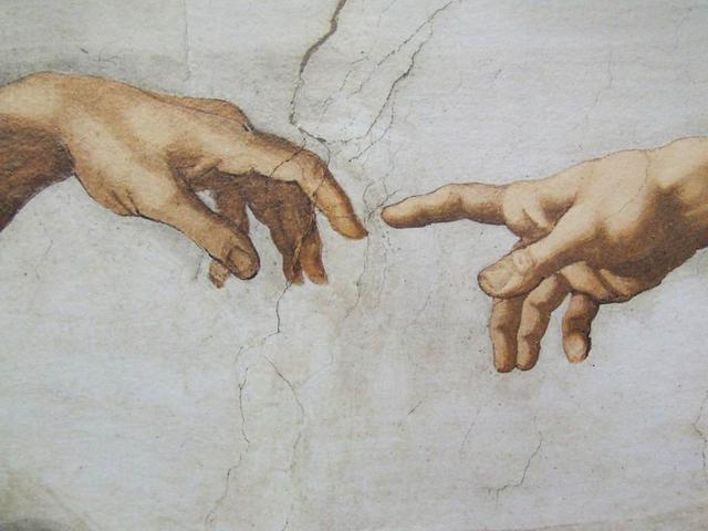 Michelangelo beeldt treffend uit hoe Gods aanraking de mens tot leven brengt. 