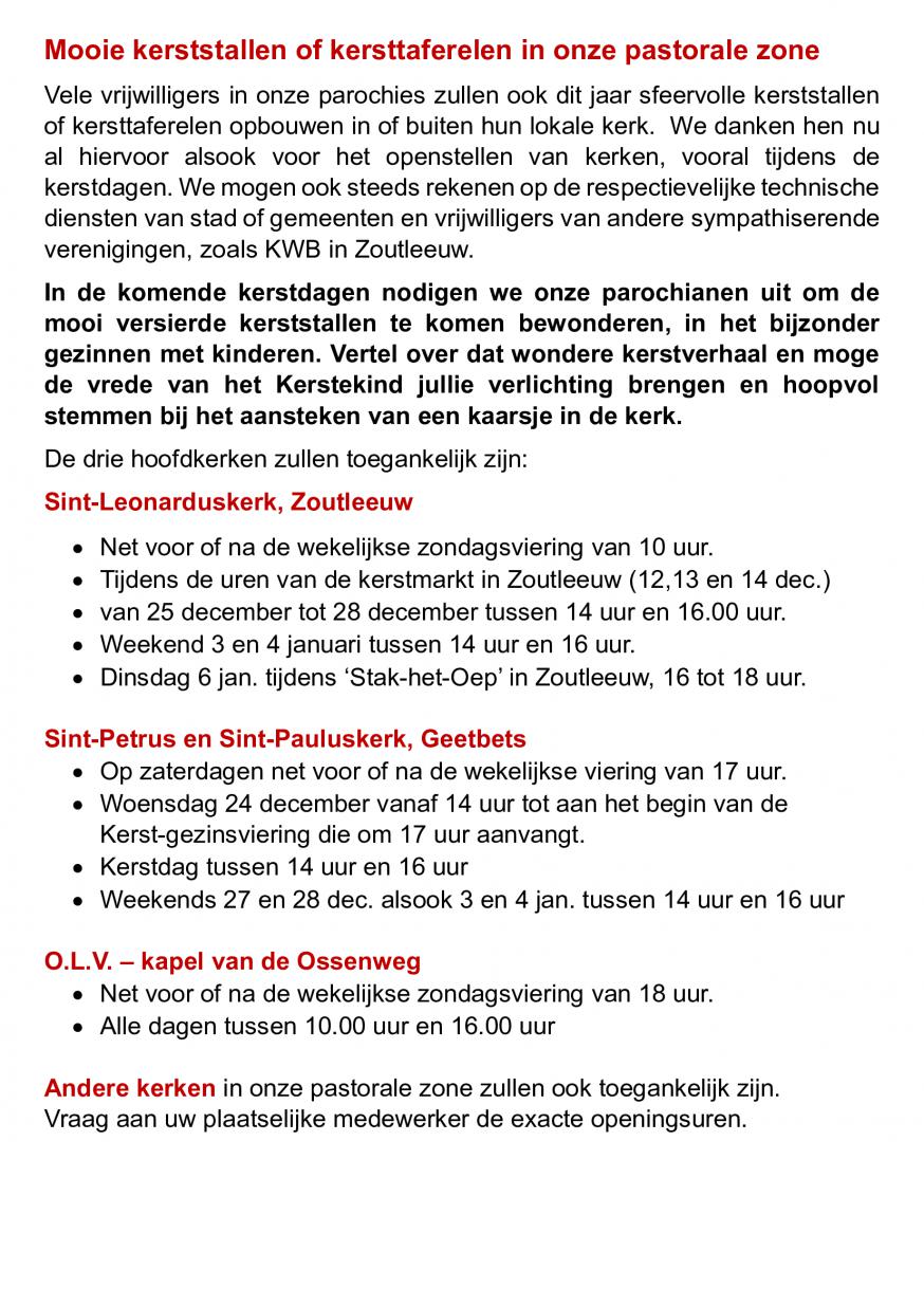 Kerstmis in onze pastorale zone © pastorale zone Zoutleeuw-Geetbets