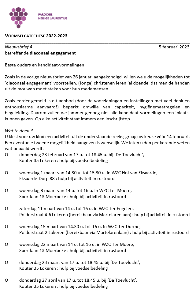 Vormselcatechese 2022-2023 - Nieuwsbrief 4 