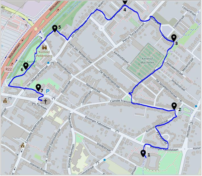 Parcours van de Goede Week wandeling 2025 