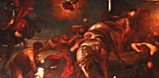 Detail uit het schilderij "Val van Saulus". Dit kunstwerk, gerestaureerd door de gemeente, is te bewonderen in het oud-gemeentehuis museum De Kluize (Dries Sint-Pauwels) 