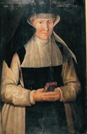 Portrret van Margaretha Cabeliau, priorin van 1556-1580. Tijdens de gosdienstoorlogen moest zij meermaals het hospitaal ontvluchten. 
