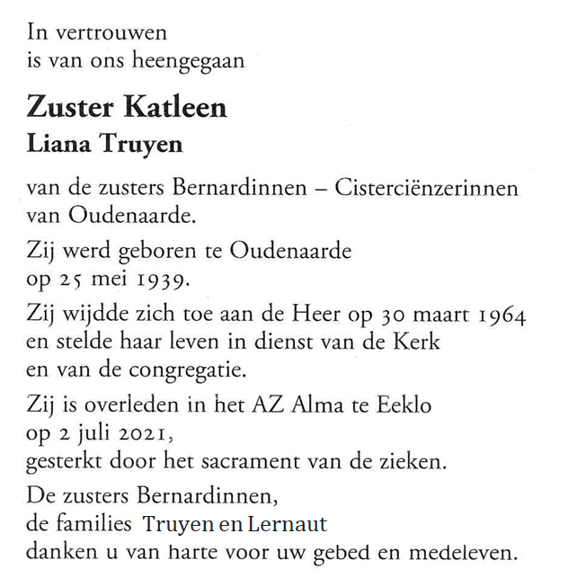 gedachtenisprentje zr Katleen © zrs Bernardinnen