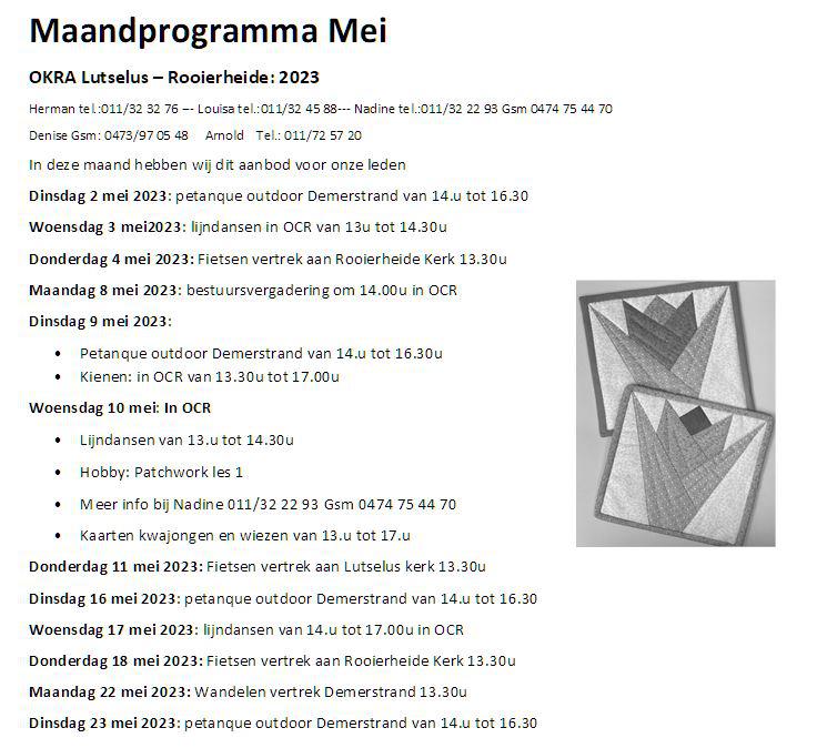 Programma van 1 tot 23 mei 