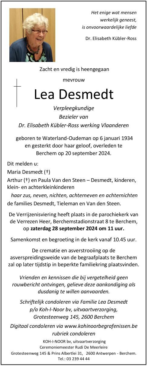 rouwbericht Lea Desmedt 