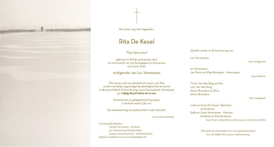 rouwbrief Rita De Kesel 