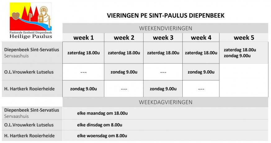 Op feestdagen en speciale vieringen kan dit wijzigen zie onderstaande lijst 