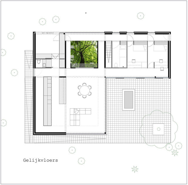 'Tree house': een woning die wordt gebouwd rond een centrale lege ruimte. 'Tree house': een woning die wordt gebouwd rond een centrale lege ruimte.