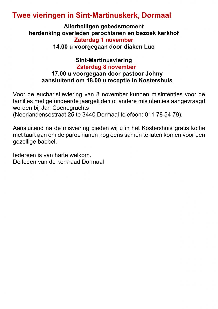 Vieringen Dormaal © pastorale zone Zoutleeuw-Geetbets