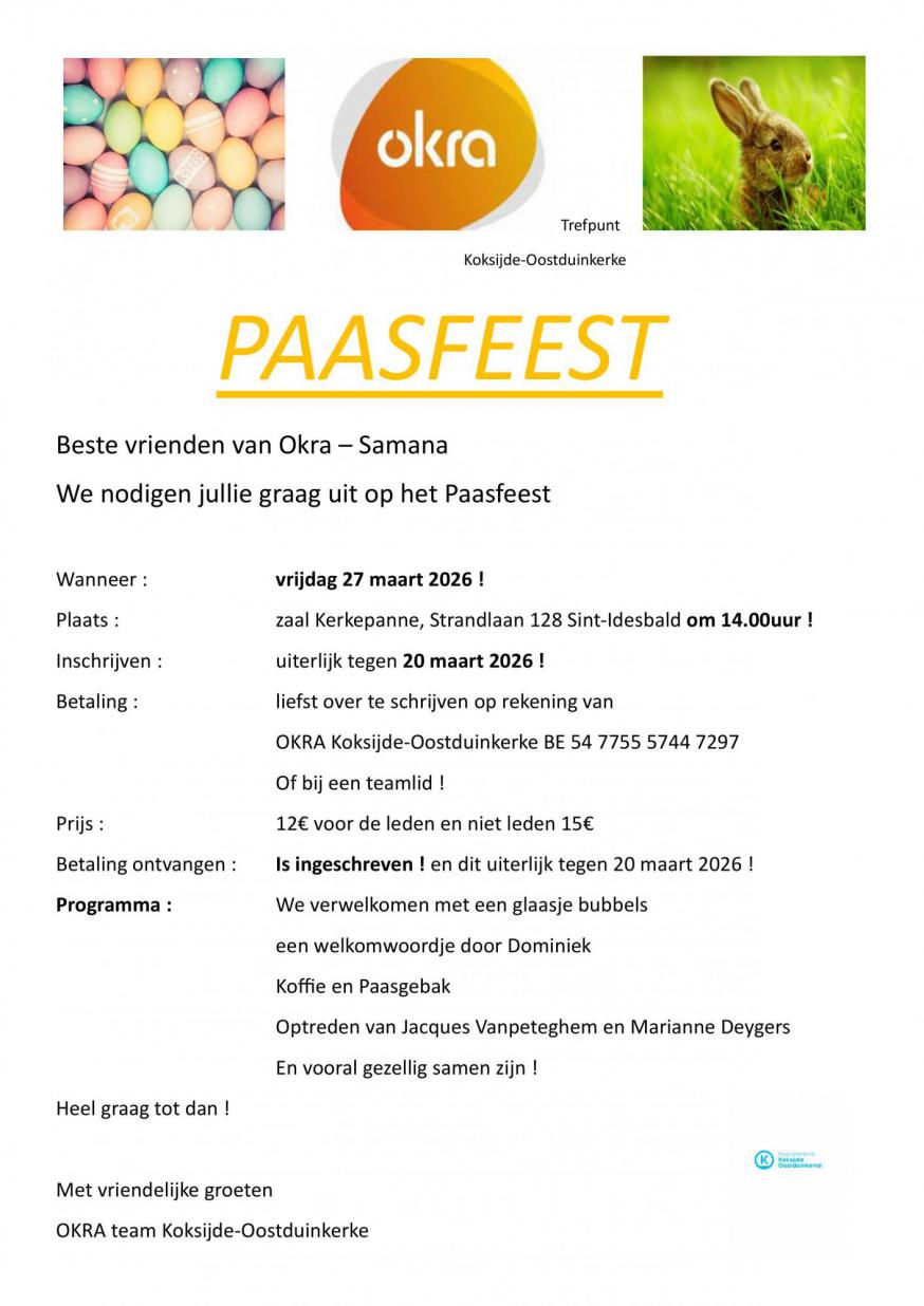 Paasfeest van Okra Koksijde-Oostduinkerke en Samana Koksijde 