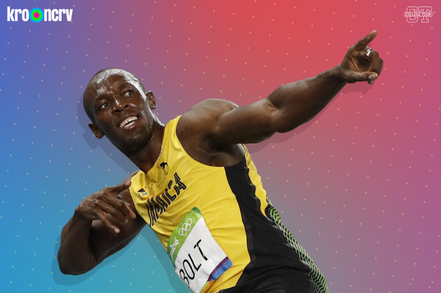 Usain Bolt is te gast in ‘College Tour’ op de Nederlandse tv. © KRO/NCRV