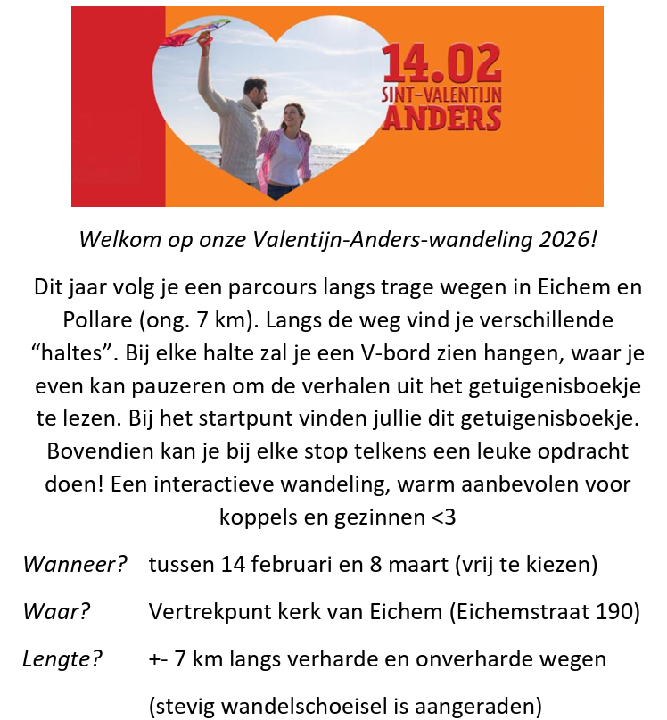 Valentijn-Anders-wandeling 2026 in de Sint-Corneliusparochie Ninove © Alexander Vandaele