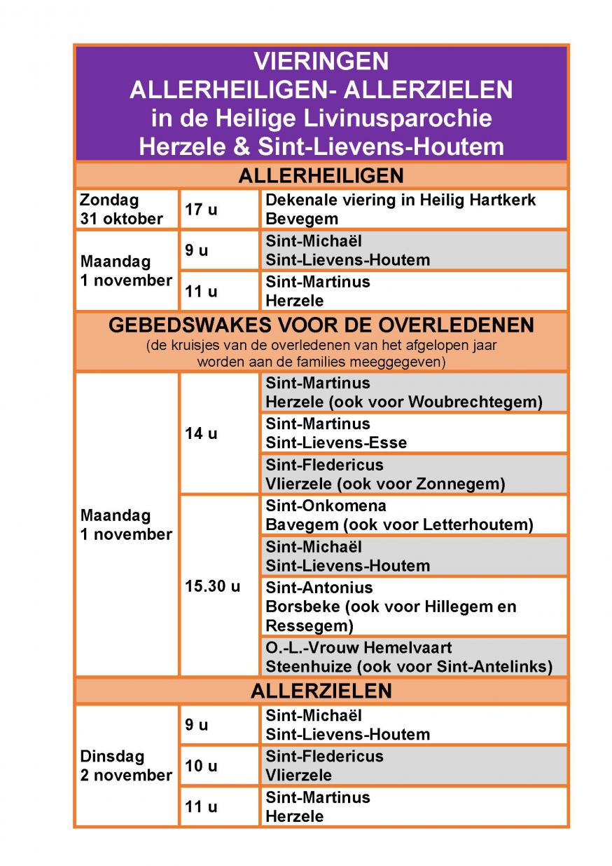 Alle vieringen Allerheiligen en Allerzielen 