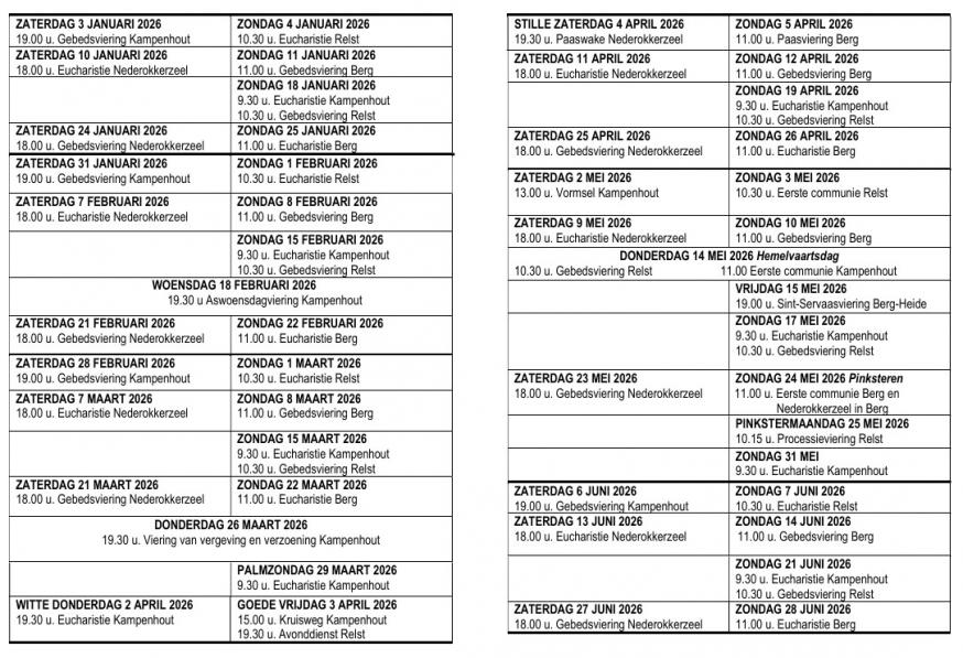 vieringschema 1ste semester 2026 