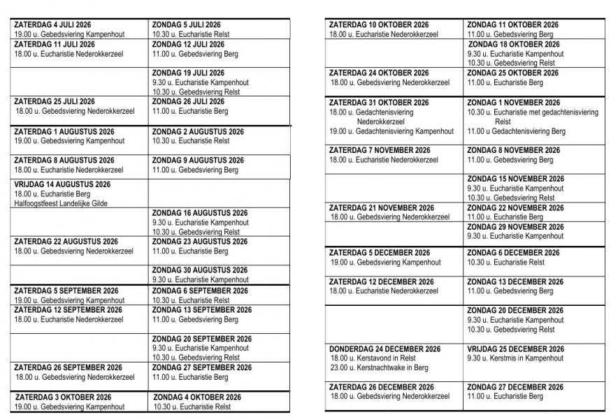 vieringschema 2de semester 2026 