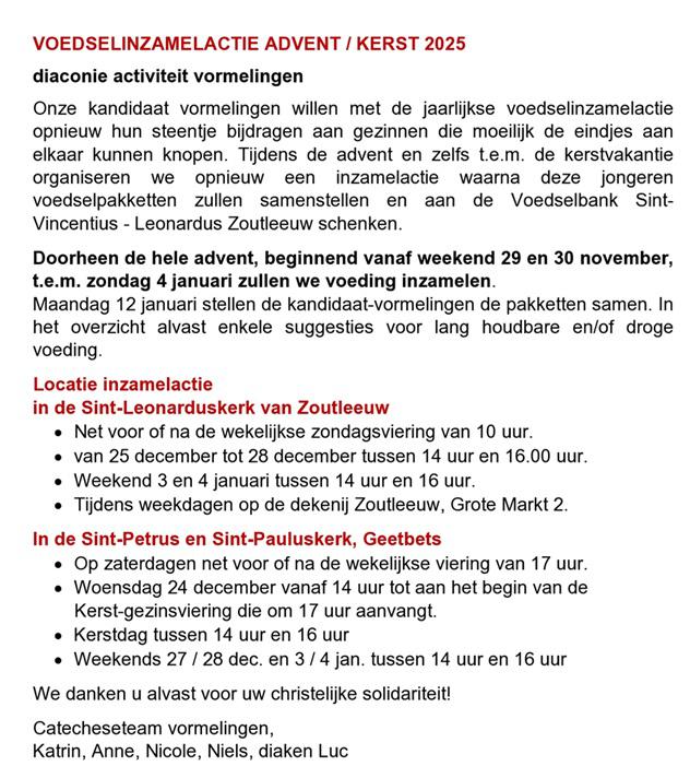 Voedselinzamelactie © pastorale zone Zoutleeuw-Geetbets