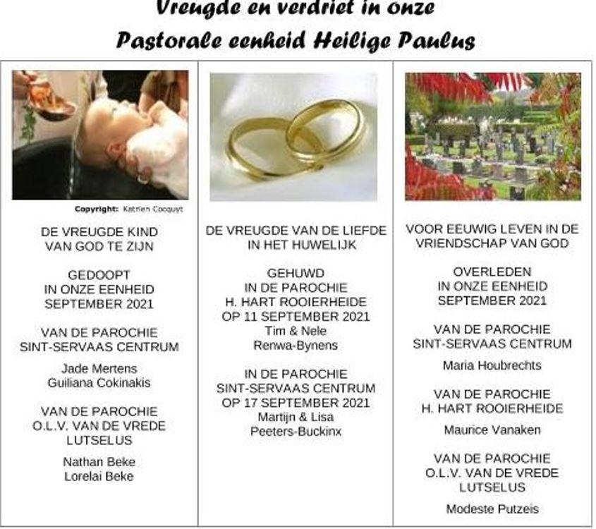 Vreugde en verdriet september 2021 
