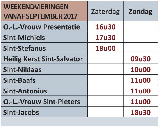 weekendvieringen vanaf spetember 2017 
