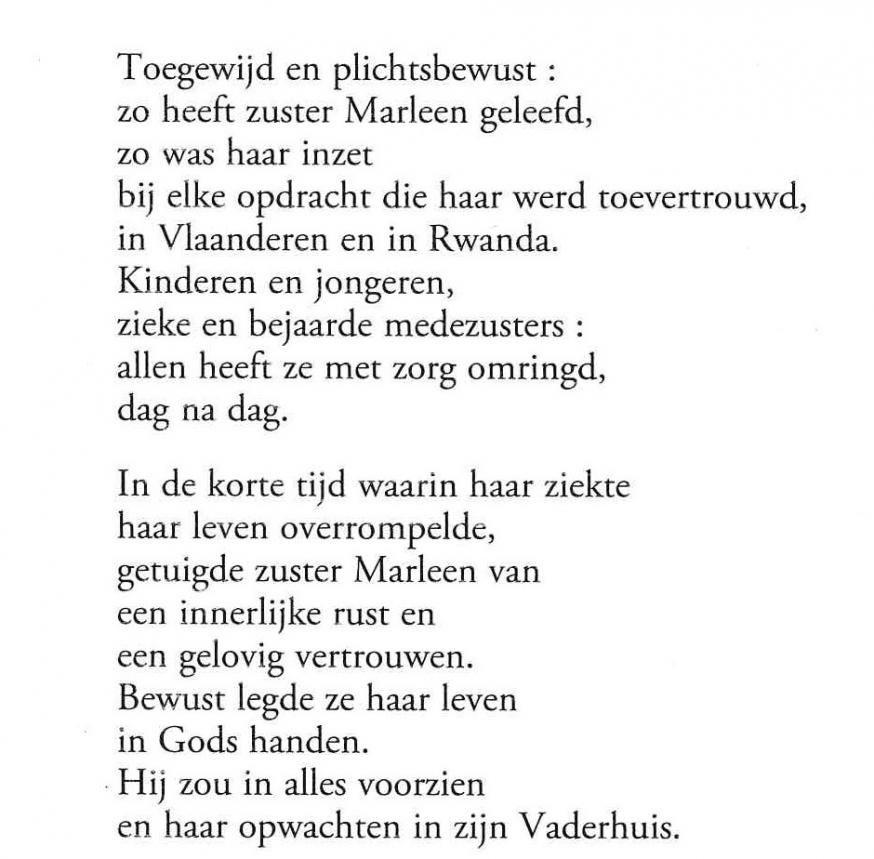 gedachtenisprentje zr Marleen © zrs Bernardinnen