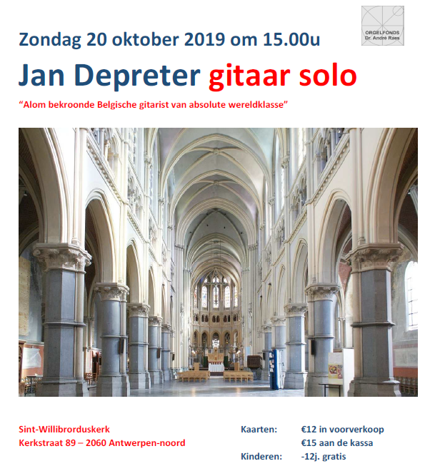 Gitarist Jan Depreter treedt op in de Sint-Willibrorduskerk in Antwerpen Gitarist Jan Depreter treedt op in de Sint-Willibrorduskerk in Antwerpen